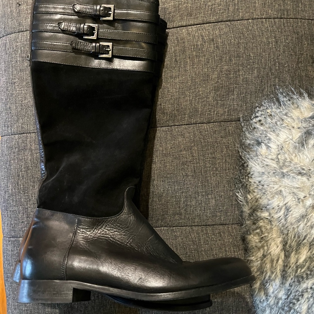 Aquatalia Black Heeled Boots with Buckle Detail